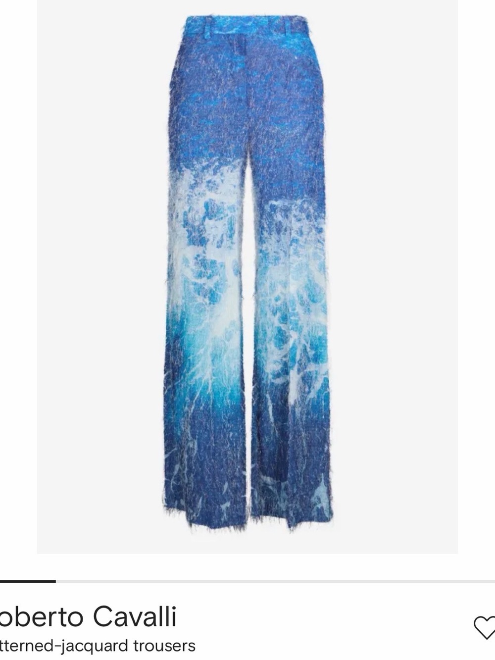 Roberto Cavalli Blue and White Ocean-Print Wide-Leg Trousers